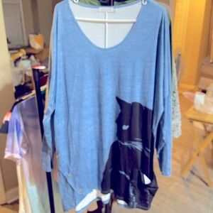Blue Long Sleeve Cat Print Top